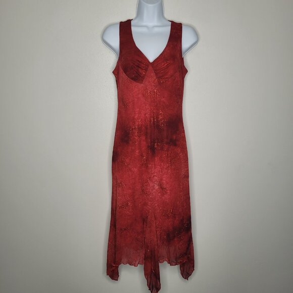 VIntage 90s y2k red sparkly grunge handkerchief hem homecoming dress size large - Picture 1 of 7